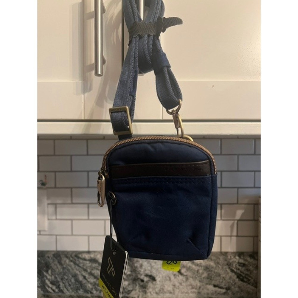 Travelon Anti-Theft Courier Mini Crossbody Bag Navy Canvas RFID Blocking Purse